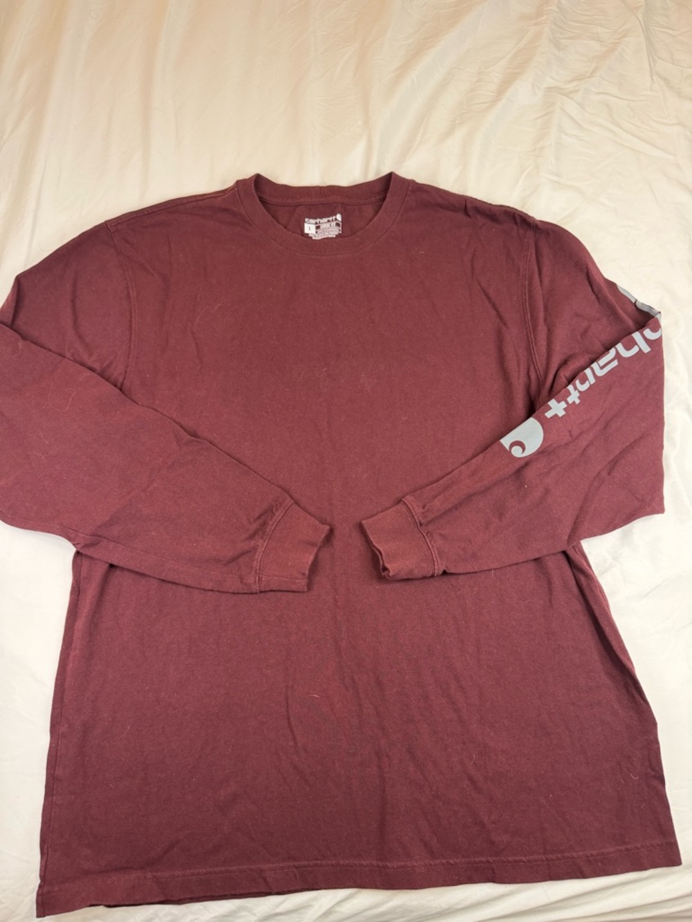 Carhartt Long Sleeve Shirt Womens L Maroon Loose Fit Logo Sleeve Workwear